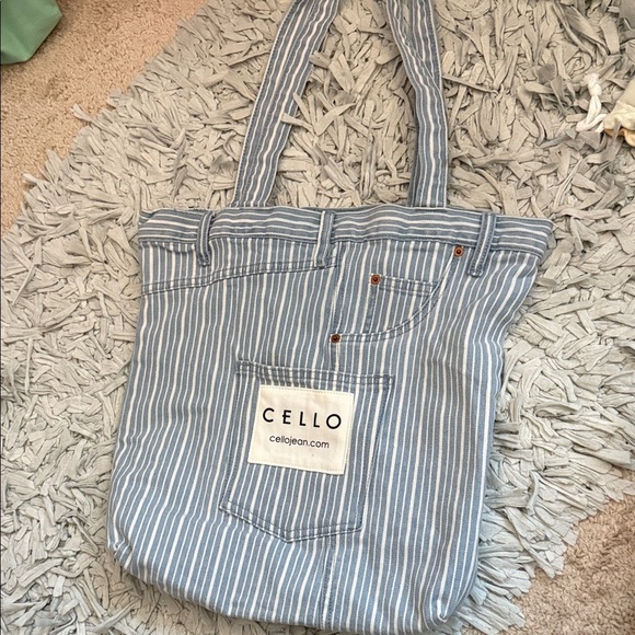 Cello Handbags - Cello Blue and White Striped Denim Tote